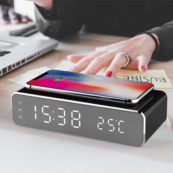 Wireless LED Mirror Alarm Clock Charger - Image 4