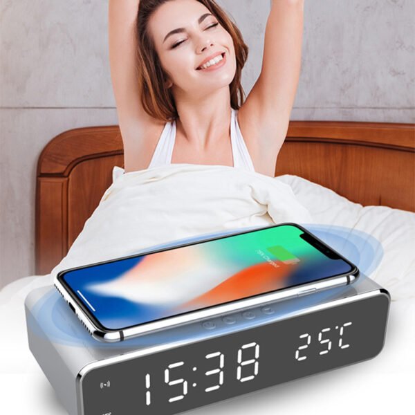 Wireless LED Mirror Alarm Clock Charger - Image 5